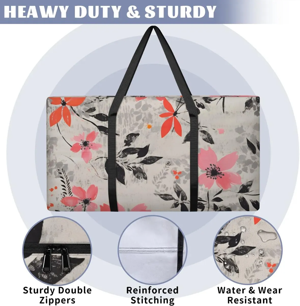 Extra Large Moving Bags Aesthetic Floral Storage Bags with Handles and Zippers Large Packing Bags for Space Saving Storage Totes Moving Supplies