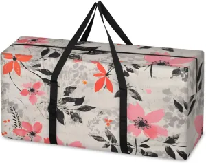 Extra Large Moving Bags Aesthetic Floral Storage Bags with Handles and Zippers Large Packing Bags for Space Saving Storage Totes Moving Supplies