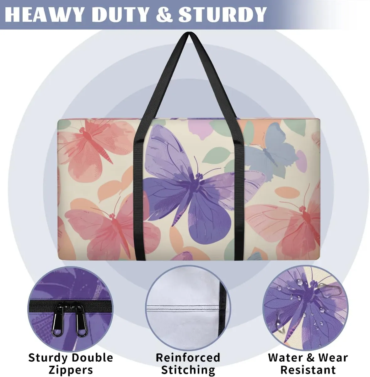 Extra Large Moving Bags Beautiful Butterflies Prints Storage Bags with Handles and Zippers Large Packing Bags for Space Saving Storage Totes Moving Supplies