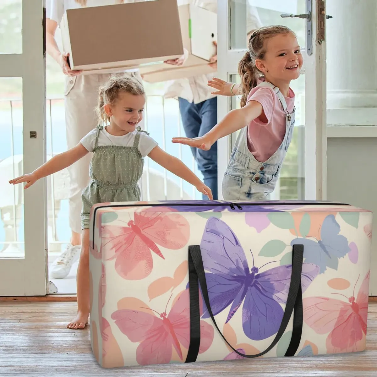 Extra Large Moving Bags Beautiful Butterflies Prints Storage Bags with Handles and Zippers Large Packing Bags for Space Saving Storage Totes Moving Supplies