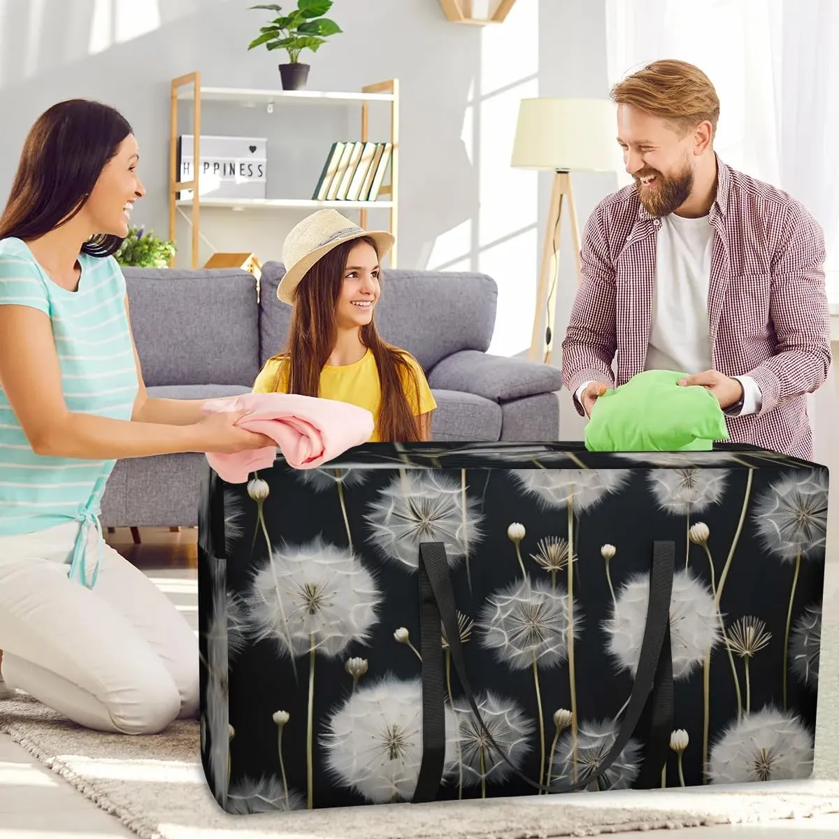 Extra Large Moving Bags Dandelion Floral Flower Storage Bags with Handles and Zippers Large Packing Bags for Space Saving Storage Totes Moving Supplies