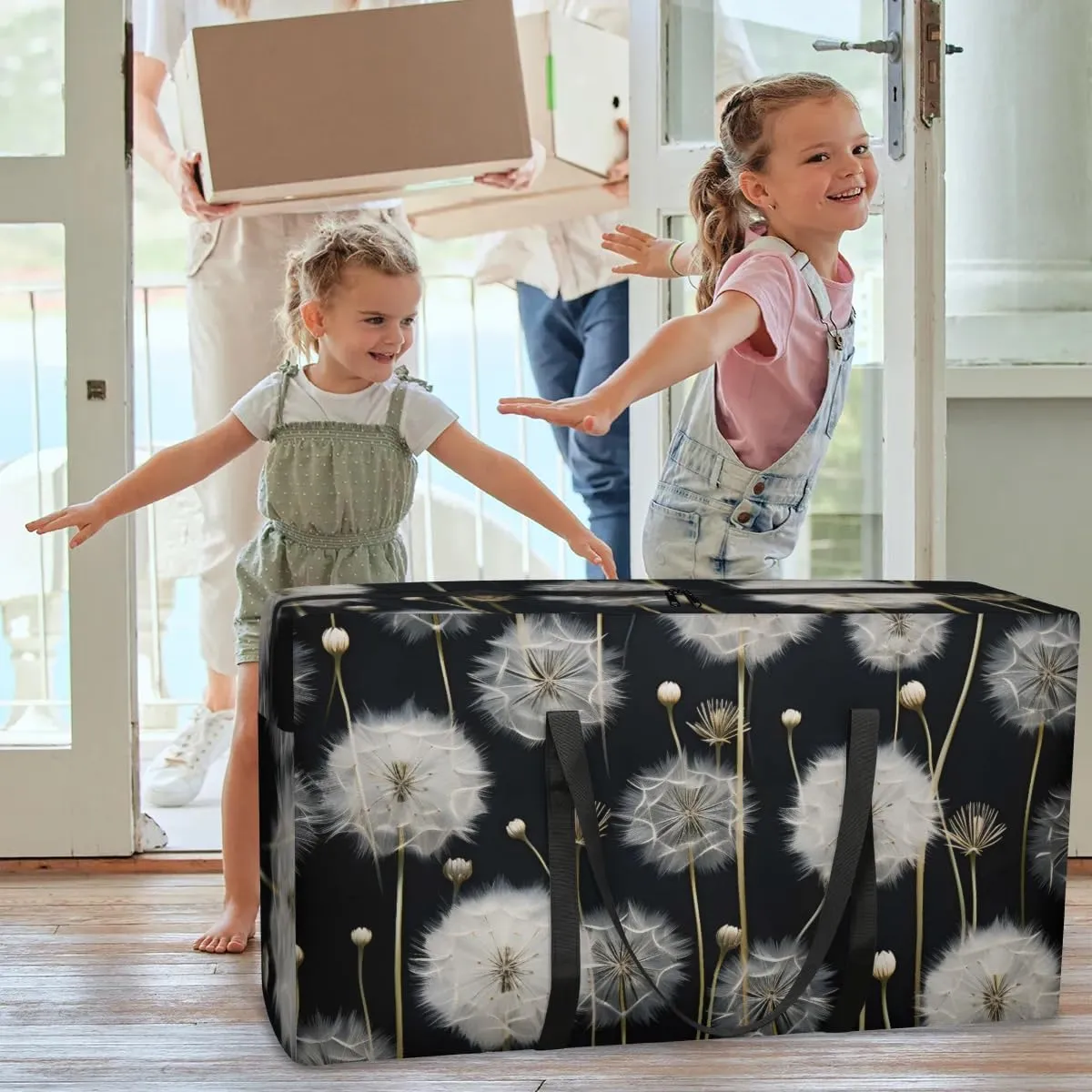 Extra Large Moving Bags Dandelion Floral Flower Storage Bags with Handles and Zippers Large Packing Bags for Space Saving Storage Totes Moving Supplies
