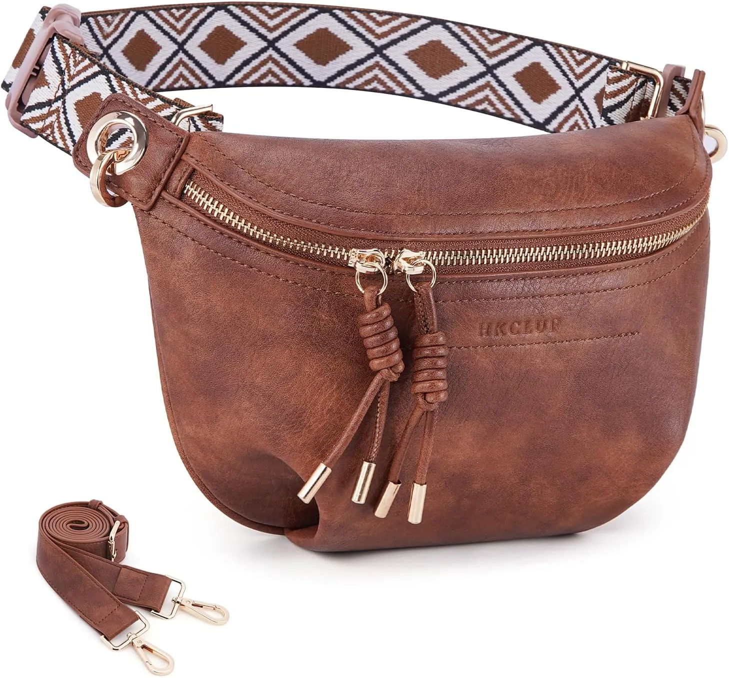 Fanny Pack Crossbody Bags for Women Vegan Leather Belt Bag Waist Pack Causal Chest Bum Bag With 2 Straps Brown