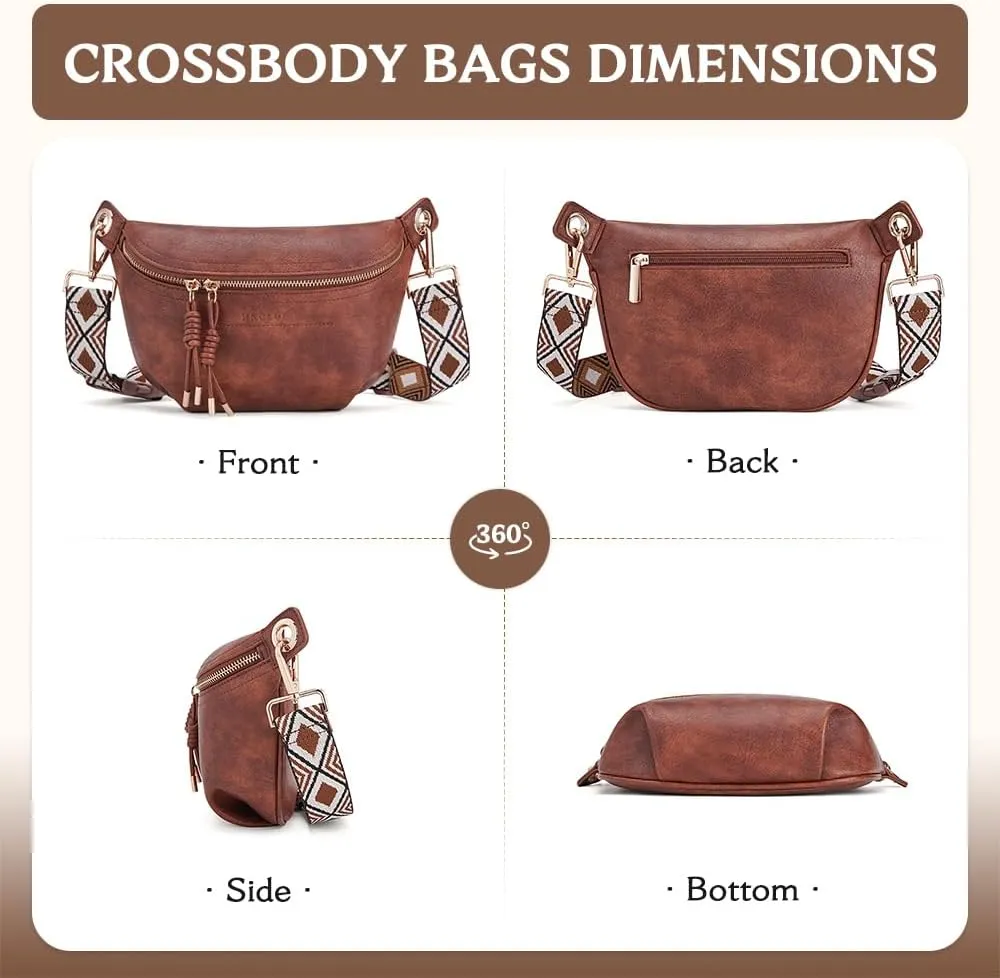 Fanny Pack Crossbody Bags for Women Vegan Leather Belt Bag Waist Pack Causal Chest Bum Bag With 2 Straps Brown