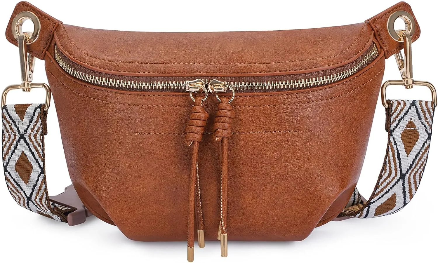 Fanny Pack Crossbody Bags for Women Vegan Leather Belt Bag Waist Pack Causal Chest Bum Bag With 2 Straps Brown