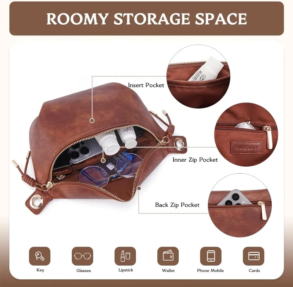 Fanny Pack Crossbody Bags for Women Vegan Leather Belt Bag Waist Pack Causal Chest Bum Bag With 2 Straps Brown