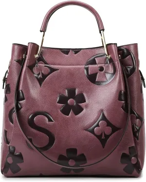 Floral Embossed Tote Bag,Bucket Purse Top Handle Crossbody Clutch Large Vegan Leather Hobo Trendy Designer Handbag for Women