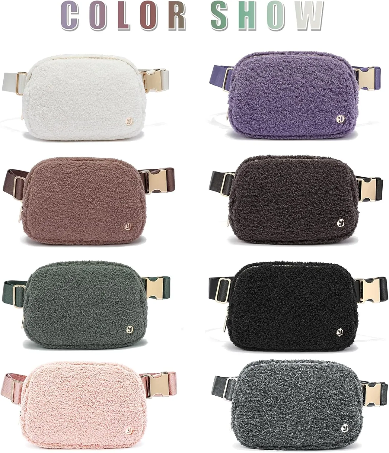 FODOKO Sherpa Belt Bag, Fleece Crossbody Bag Fanny Pack for Women Fashionable Everywhere Waist Bum Bag Pack with Hardware Buckle (Purple)