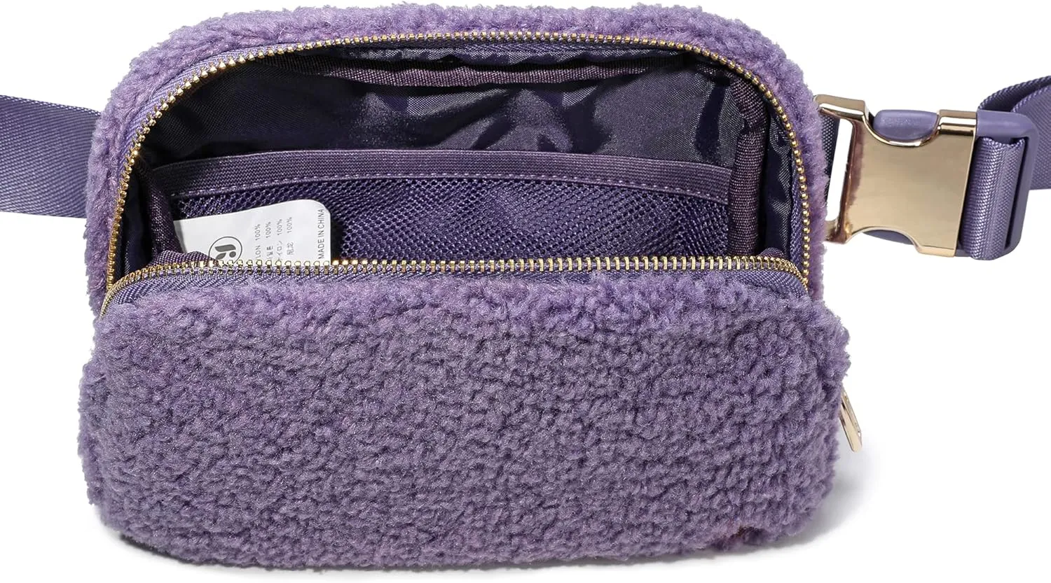 FODOKO Sherpa Belt Bag, Fleece Crossbody Bag Fanny Pack for Women Fashionable Everywhere Waist Bum Bag Pack with Hardware Buckle (Purple)