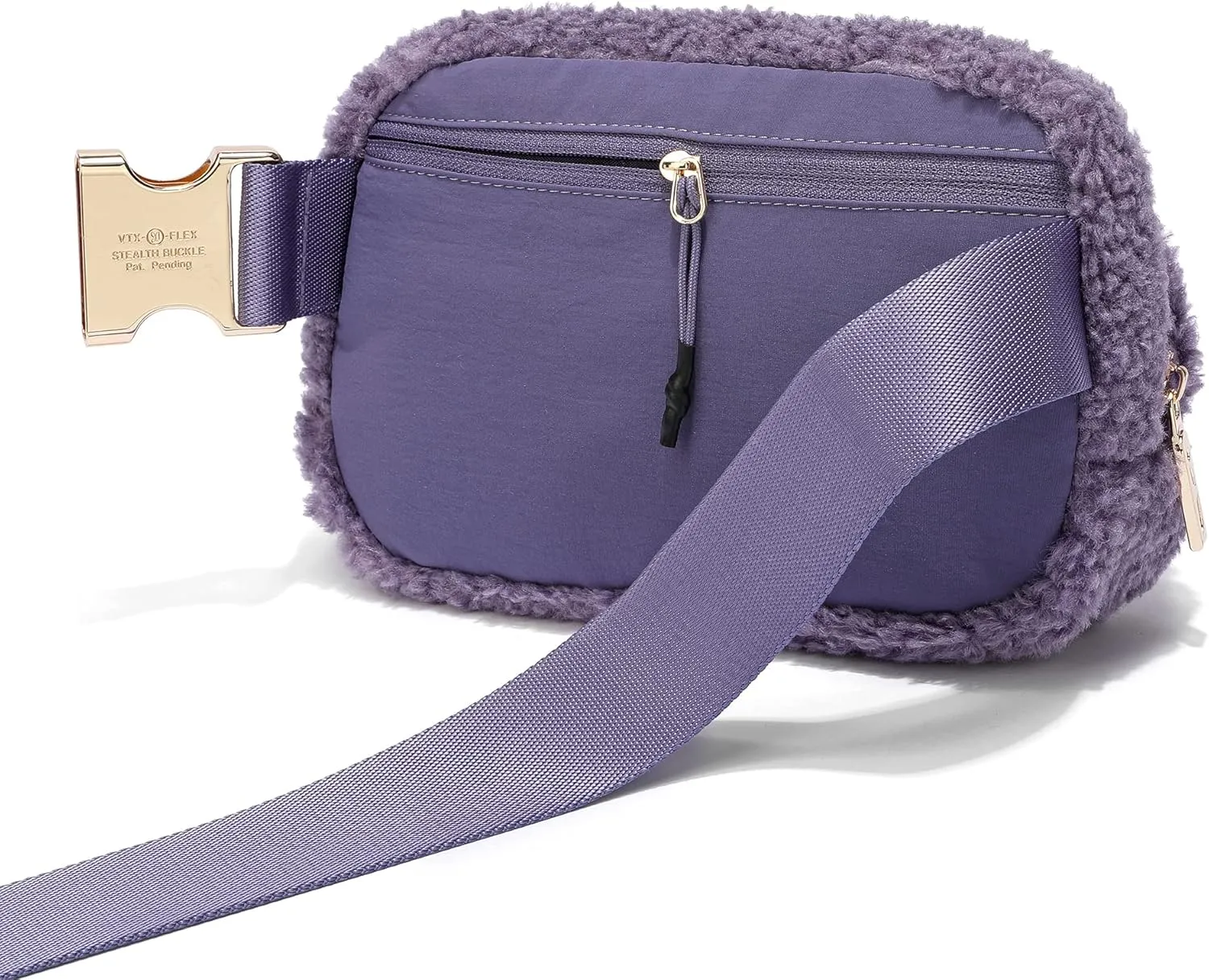 FODOKO Sherpa Belt Bag, Fleece Crossbody Bag Fanny Pack for Women Fashionable Everywhere Waist Bum Bag Pack with Hardware Buckle (Purple)