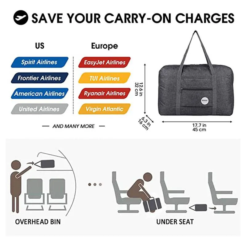 Foldable Ladies Carry on Luggage for Spirit Airlines Personal Item Bag 18x14x8 Travel Duffle Bag Under Seat