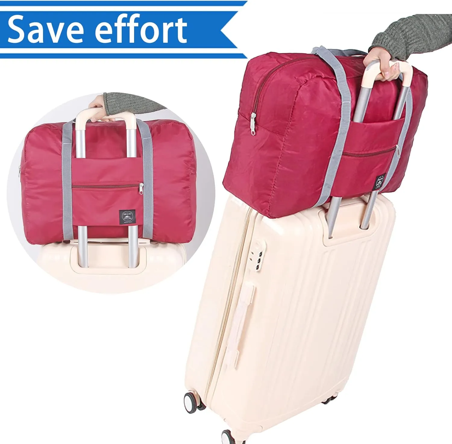 Foldable Travel Duffel Bags 2PCS Tote Carry On Luggage Spirit Airlines Personal Item Sports Gym Weekender Overnight Bags for Women and Men (Red Blue)