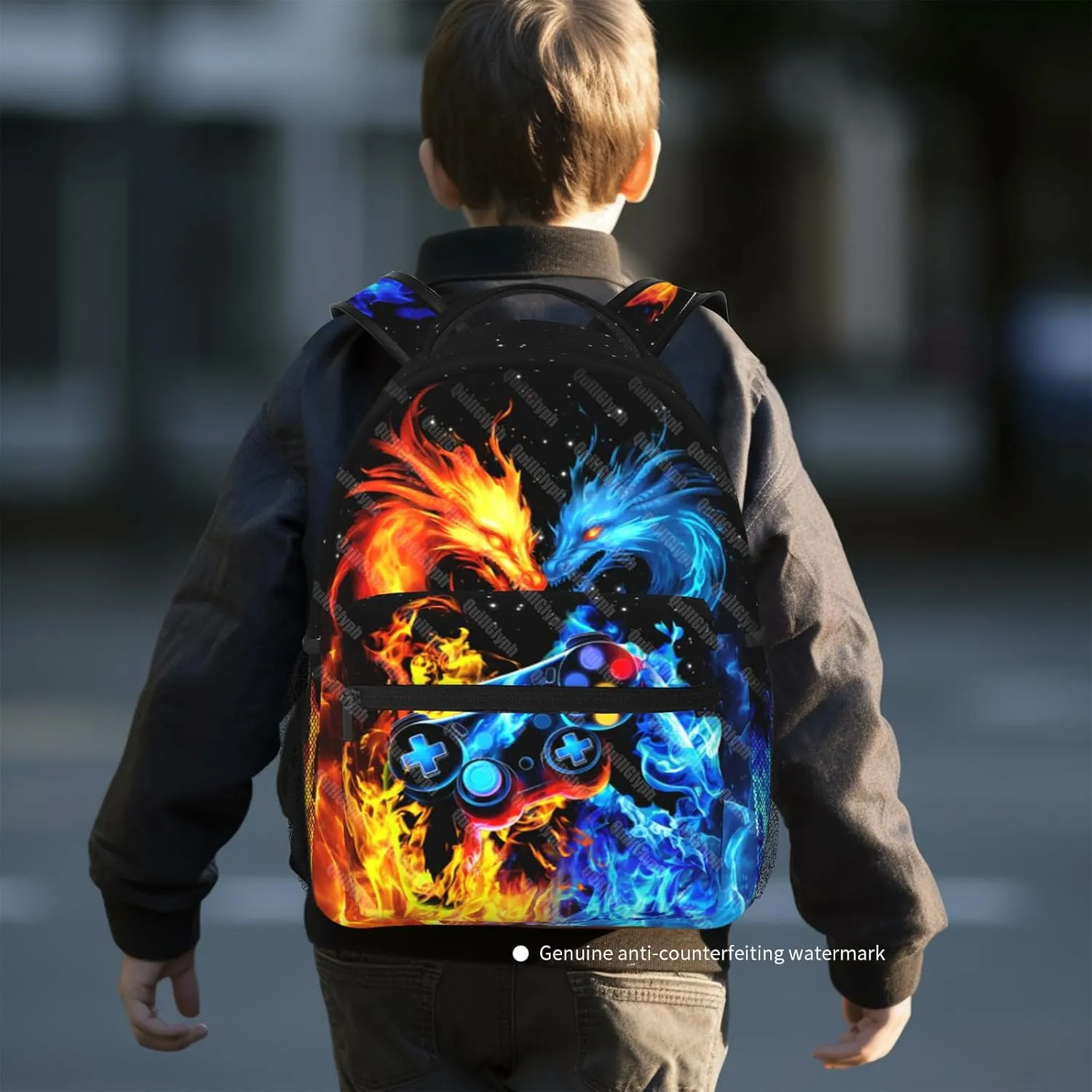 Gamer School Backpack For Boys Abstract Gamepad Boys Backpack For Kids Children Teens Elementary Middle School Boy Backpacks Ages 6-18 Fire Dragon Bookbag back pack
