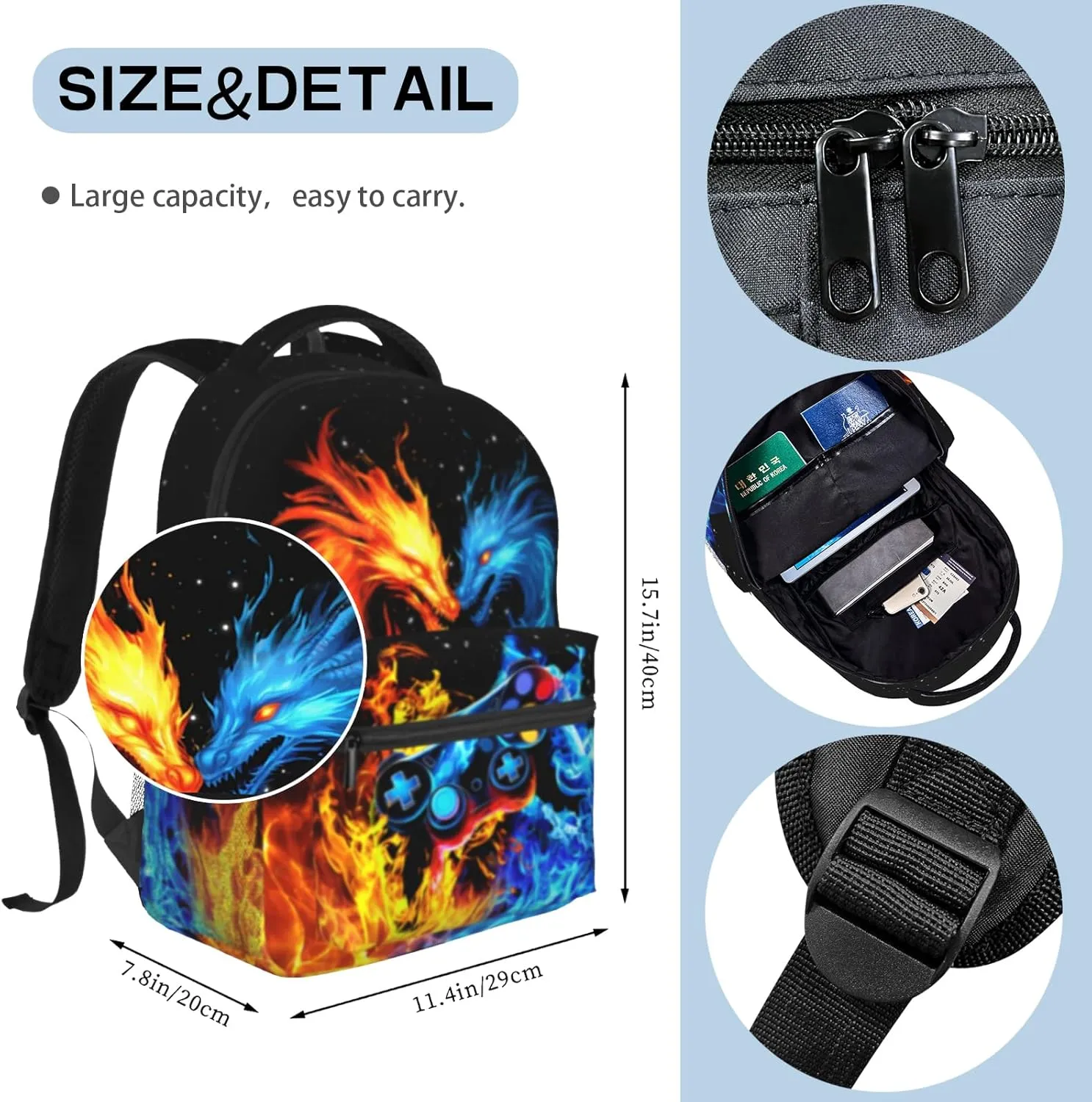 Gamer School Backpack For Boys Abstract Gamepad Boys Backpack For Kids Children Teens Elementary Middle School Boy Backpacks Ages 6-18 Fire Dragon Bookbag back pack