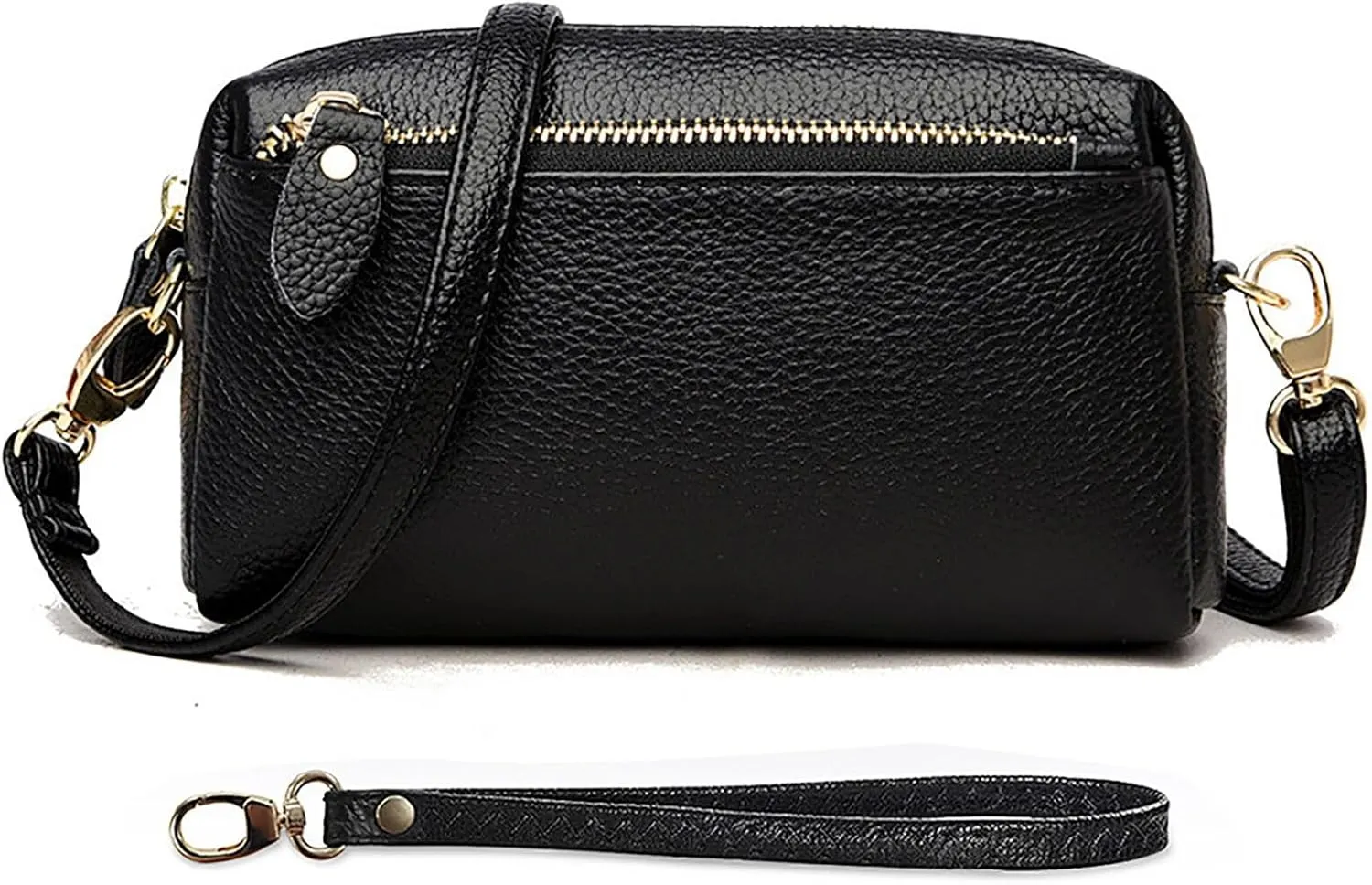 Genuine Leather Wristlet Clutch Wallet Purses for Women Small Crossbody Bags 7 Inch Shoulder Handbag 2 Straps