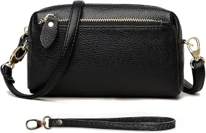 Genuine Leather Wristlet Clutch Wallet Purses for Women Small Crossbody Bags 7 Inch Shoulder Handbag 2 Straps