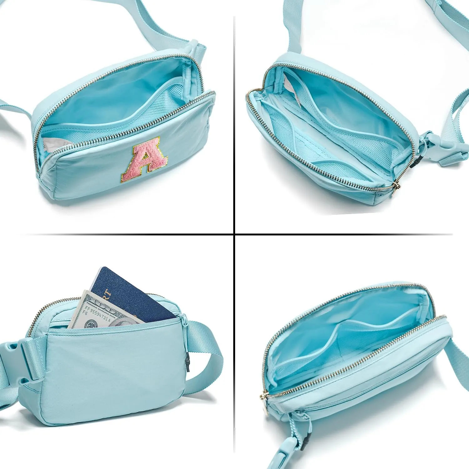 Gitus Gifts for 7 8 9 10 11 Year Old Girls Belt Bag Fanny Pack Crossbody Bags with Initial Letter Patch Birthday Gifts for Daughter Sister Friends Teen girls (Icing Blue-A)