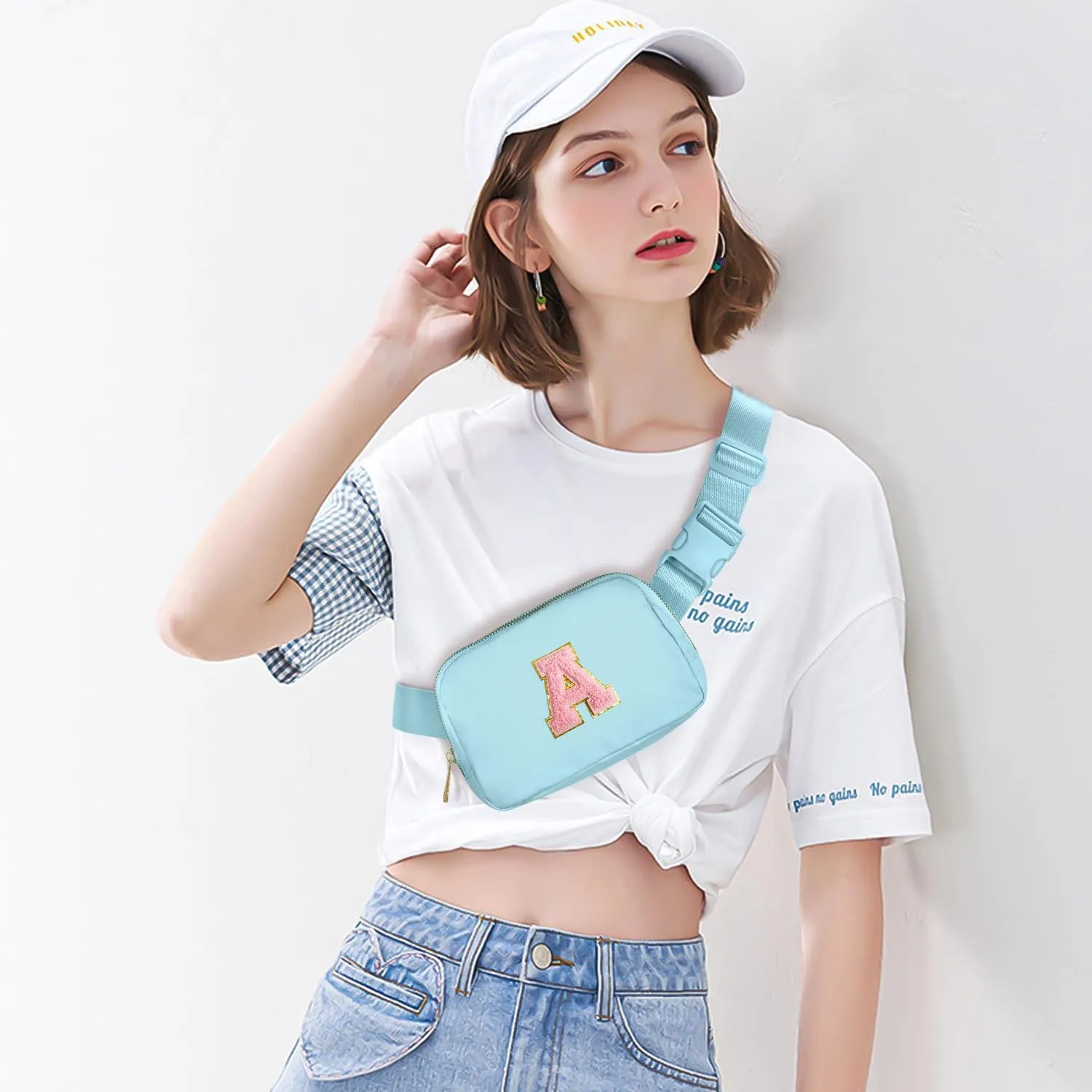Gitus Gifts for 7 8 9 10 11 Year Old Girls Belt Bag Fanny Pack Crossbody Bags with Initial Letter Patch Birthday Gifts for Daughter Sister Friends Teen girls (Icing Blue-A)