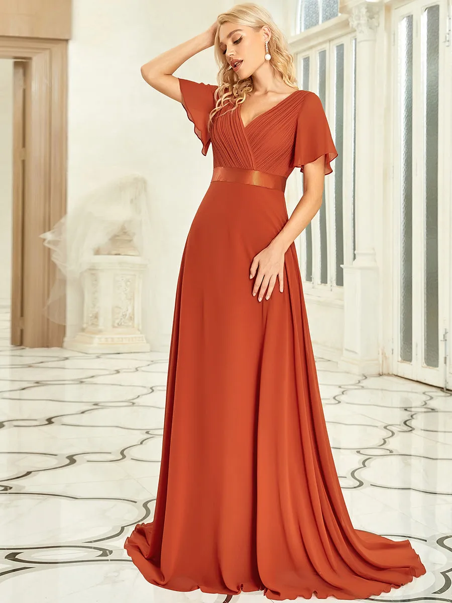 Glamorous Pretty Double V-Neck Ruffles Padded Wholesale Evening Dresses EP09890