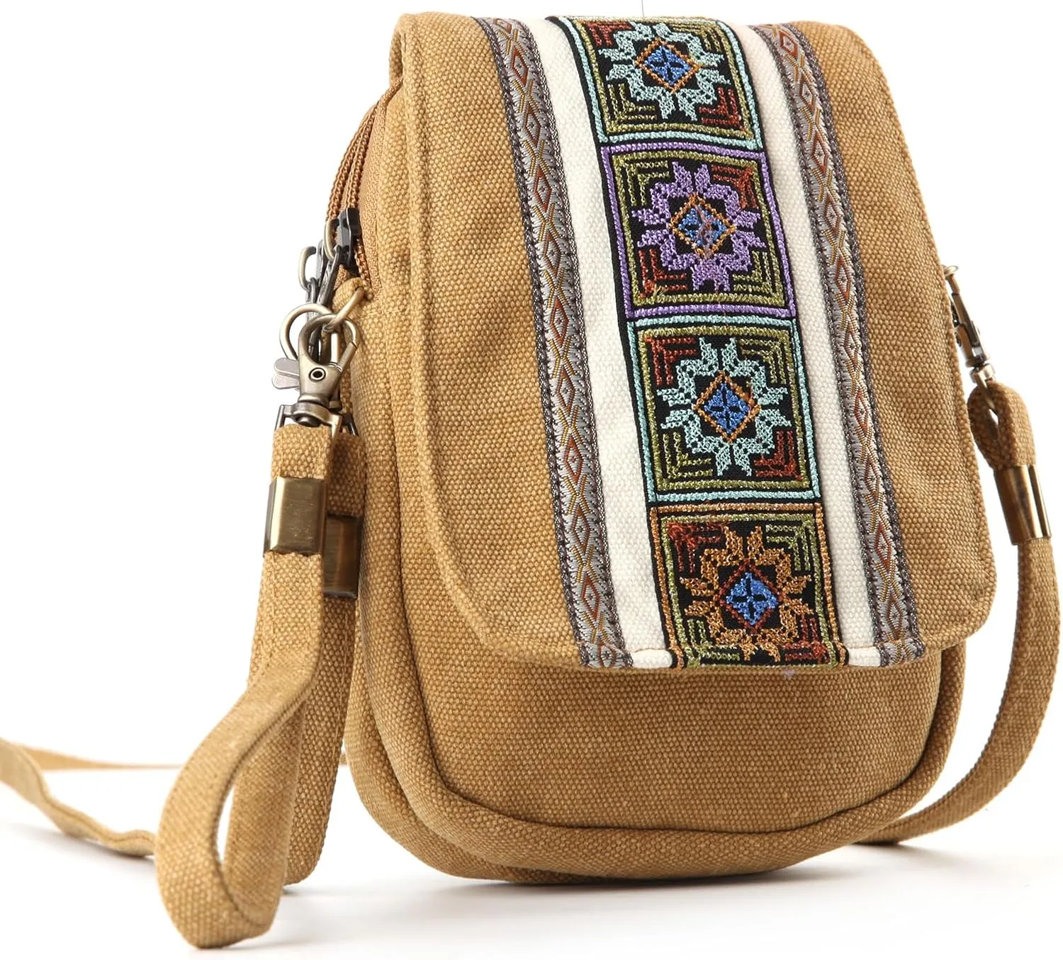 Goodhan Embroidery Canvas Crossbody Bag Cell phone Pouch Coin Purse for Women