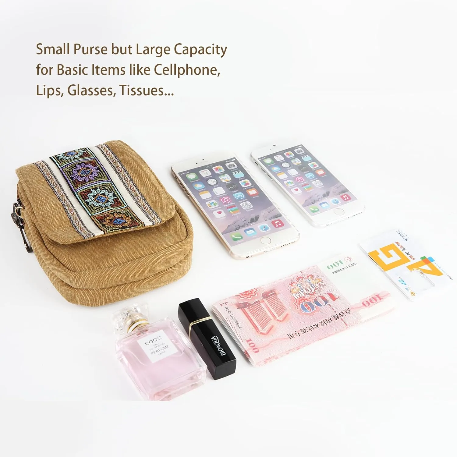 Goodhan Embroidery Canvas Crossbody Bag Cell phone Pouch Coin Purse for Women