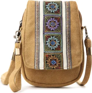 Goodhan Embroidery Canvas Crossbody Bag Cell phone Pouch Coin Purse for Women