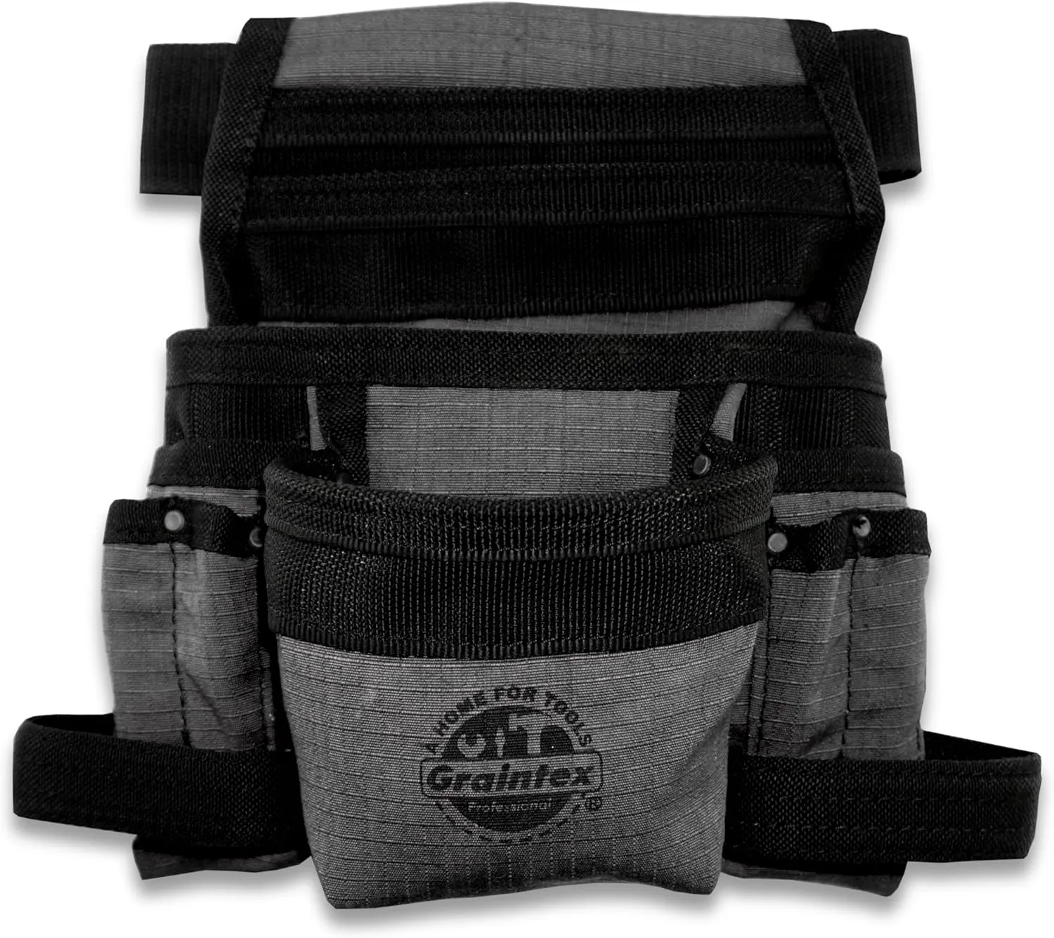 Graintex 10 Pocket Finisher Canvas Tool Pouch | Black | 2' Webbing Belt | Multipurpose Durable Canvas Tool Bag with Balt | Electrician Tools, Plumbers Carpenters, Garden Belt, DIY, Drywallers
