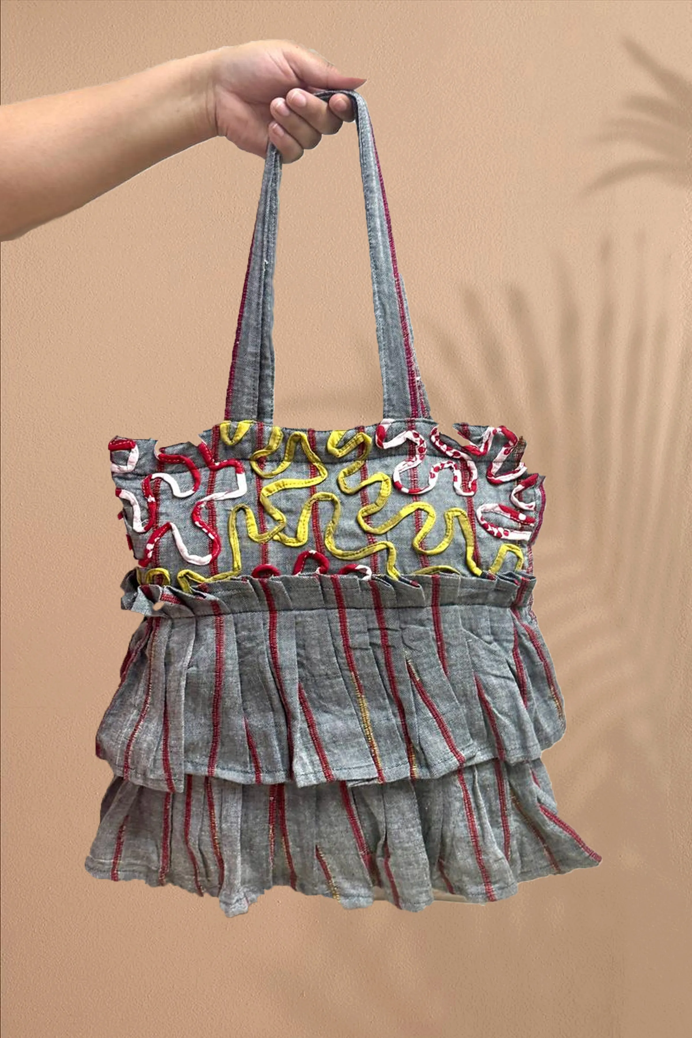 Grey Frill Khesh Tote Bags