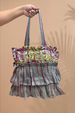 Grey Frill Khesh Tote Bags