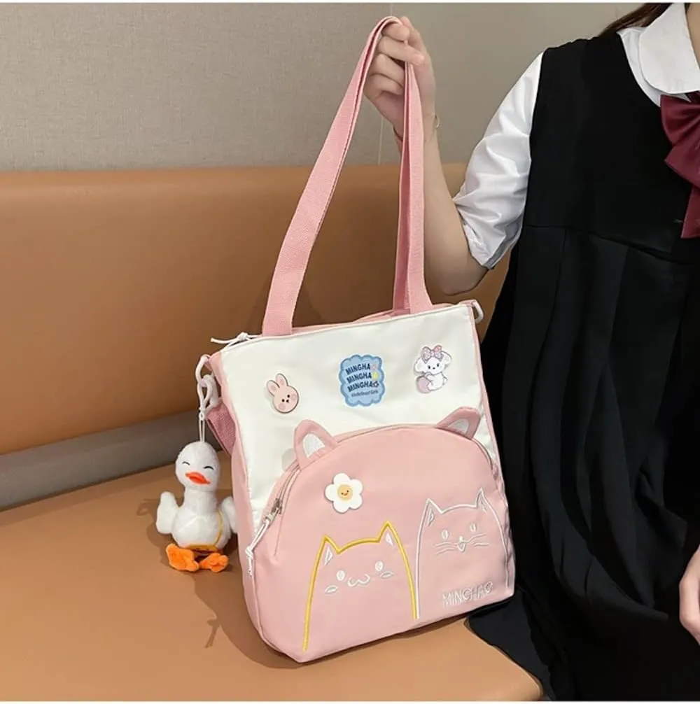 Kawaii Cat Crossbody Bag with Plushies Japanese Kawaii Crossbody Purse Shoulder Tote Bag Handbag Women Casual Bags