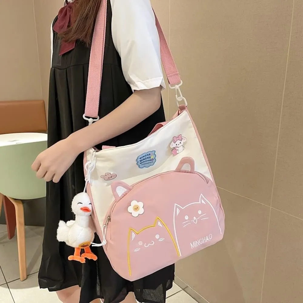 Kawaii Cat Crossbody Bag with Plushies Japanese Kawaii Crossbody Purse Shoulder Tote Bag Handbag Women Casual Bags