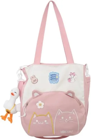 Kawaii Cat Crossbody Bag with Plushies Japanese Kawaii Crossbody Purse Shoulder Tote Bag Handbag Women Casual Bags