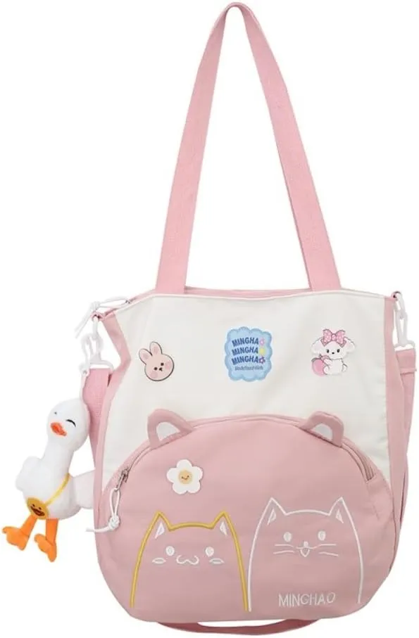 Kawaii Cat Crossbody Bag with Plushies Japanese Kawaii Crossbody Purse Shoulder Tote Bag Handbag Women Casual Bags