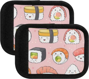 Kawaii Sushi Pink Luggage Handles Wrap Grips Hook and Loop Suitcases Handle Cover Personalized Airplane Tags for Luggage Markers, 4 Pack