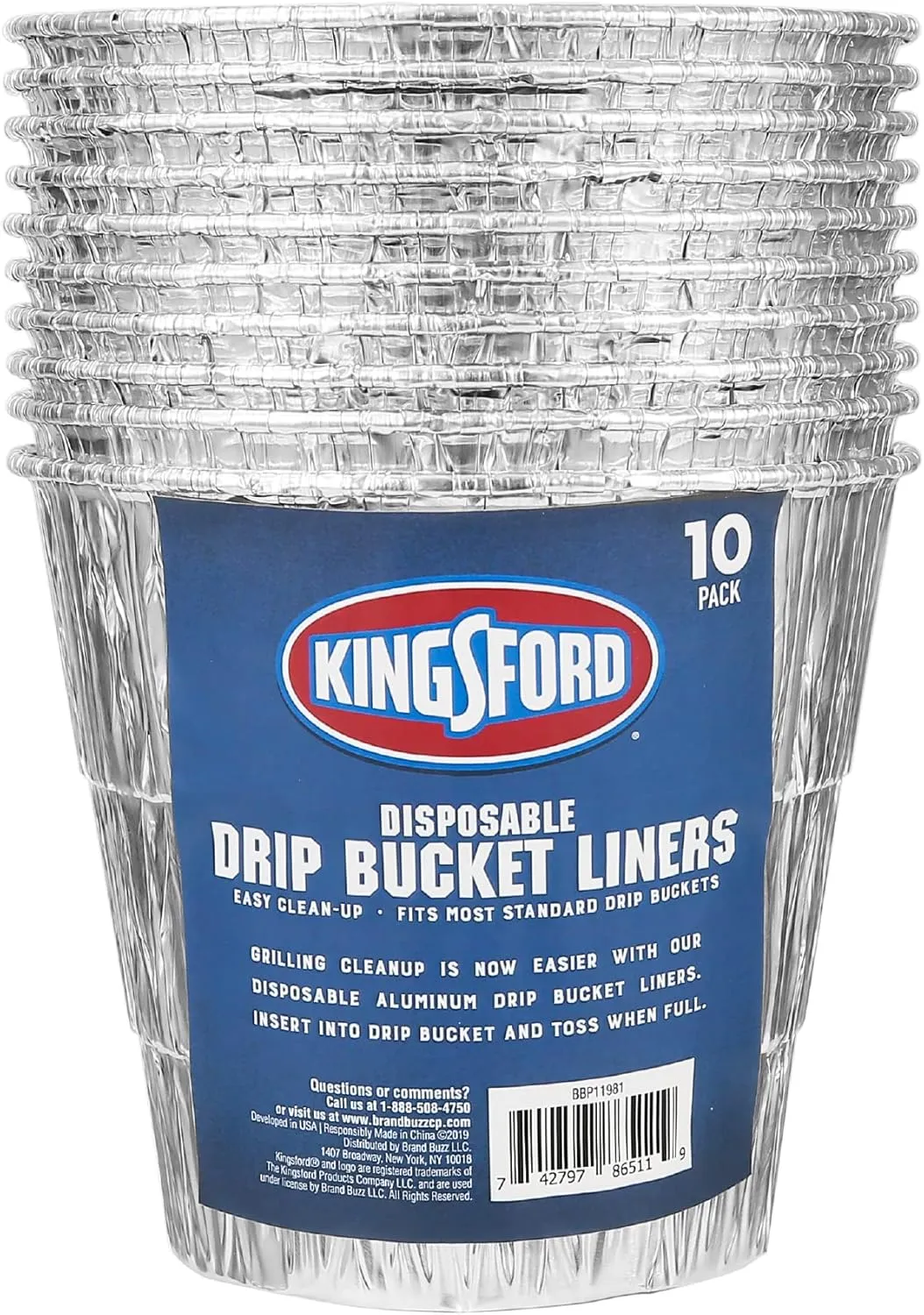 Kingsford Disposable Drip Bucket Liners, 10 Count | Aluminum Drip Bucket Liners, Disposable Bucket Liners for BBQ and Grill Grease Bucket Liners for Grilling | Easy Cleanup from Kingsford Grilling