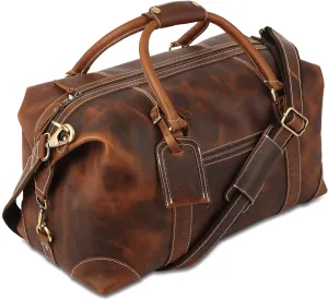 KomalC Leather Duffel Bags for Men and Women Full Grain Leather Travel Overnight Weekend Leather Bags Sports Gym Duffel for Men (Dark Tan)