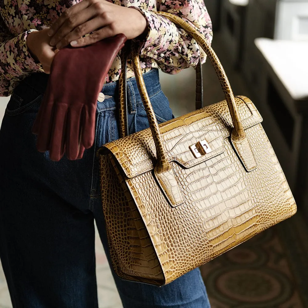 Large Leather Morgan Bag - Antique Green Croc