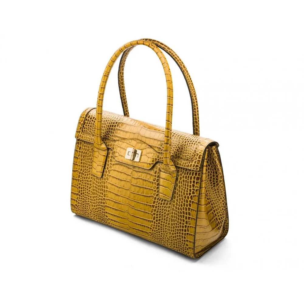 Large Leather Morgan Bag - Antique Green Croc