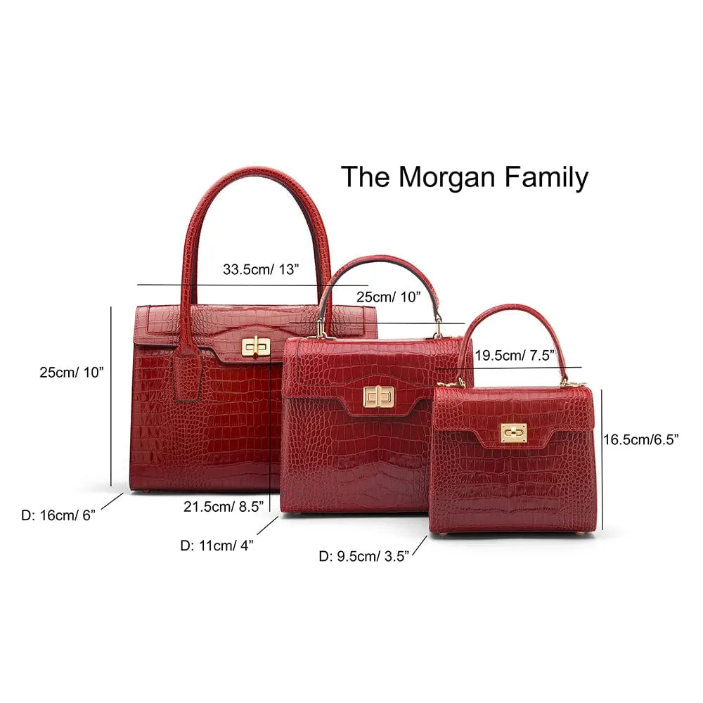 Large Leather Morgan Bag - Antique Green Croc