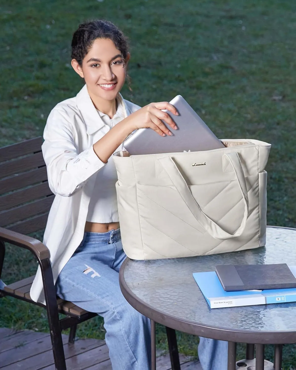 LOVEVOOK Tote Travel Bag for Women, Puffer Work Handbag with Zipper for Teacher Nurse, Quilted Laptop Shoulder Gym Bag Cute