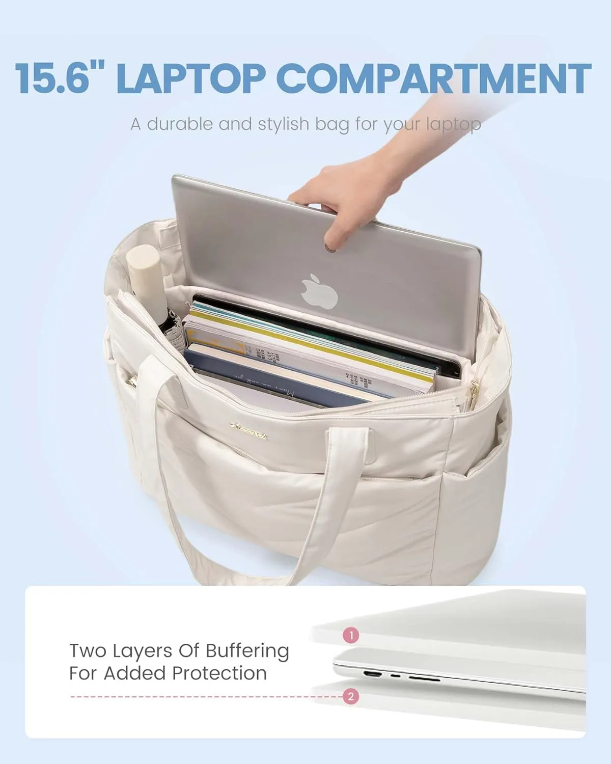 LOVEVOOK Tote Travel Bag for Women, Puffer Work Handbag with Zipper for Teacher Nurse, Quilted Laptop Shoulder Gym Bag Cute