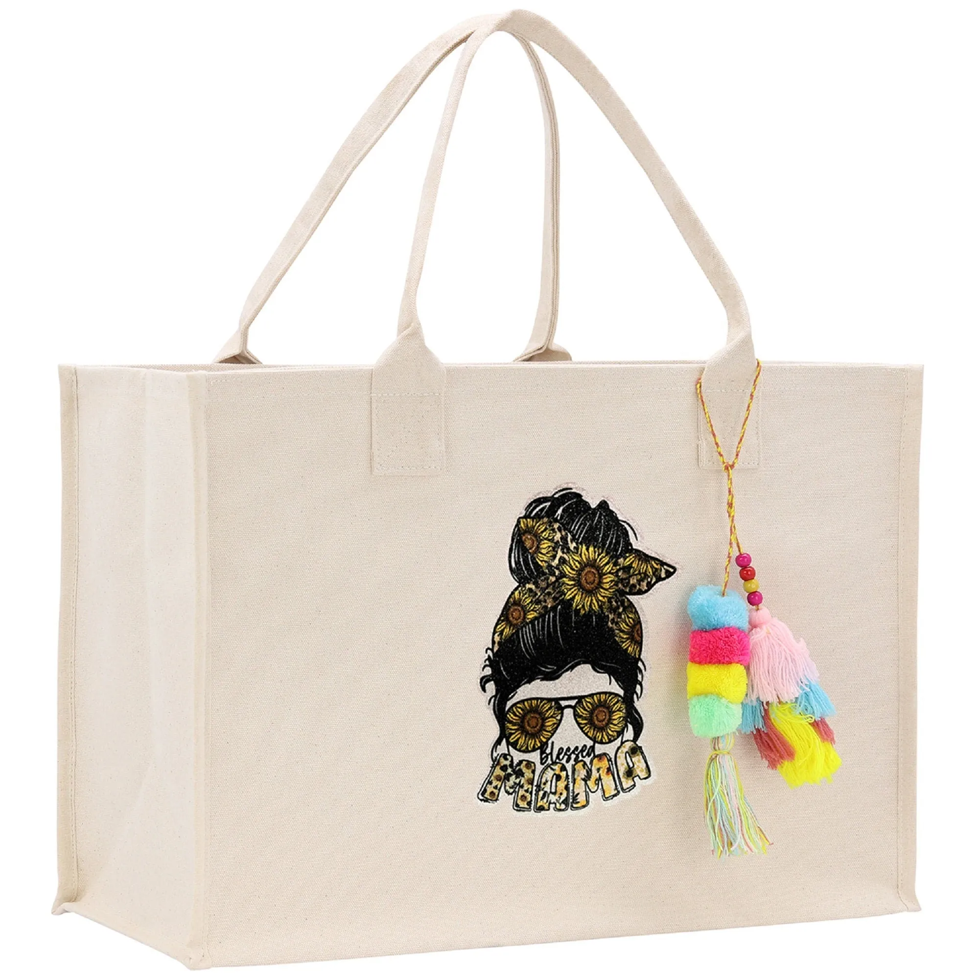 Mother's Day Tote Bag for Gift 100% Cotton Canvas Chic Tote Bag Cream, Black and Navy Color Options - Best Mom Ever - Blessed Mama - Mom