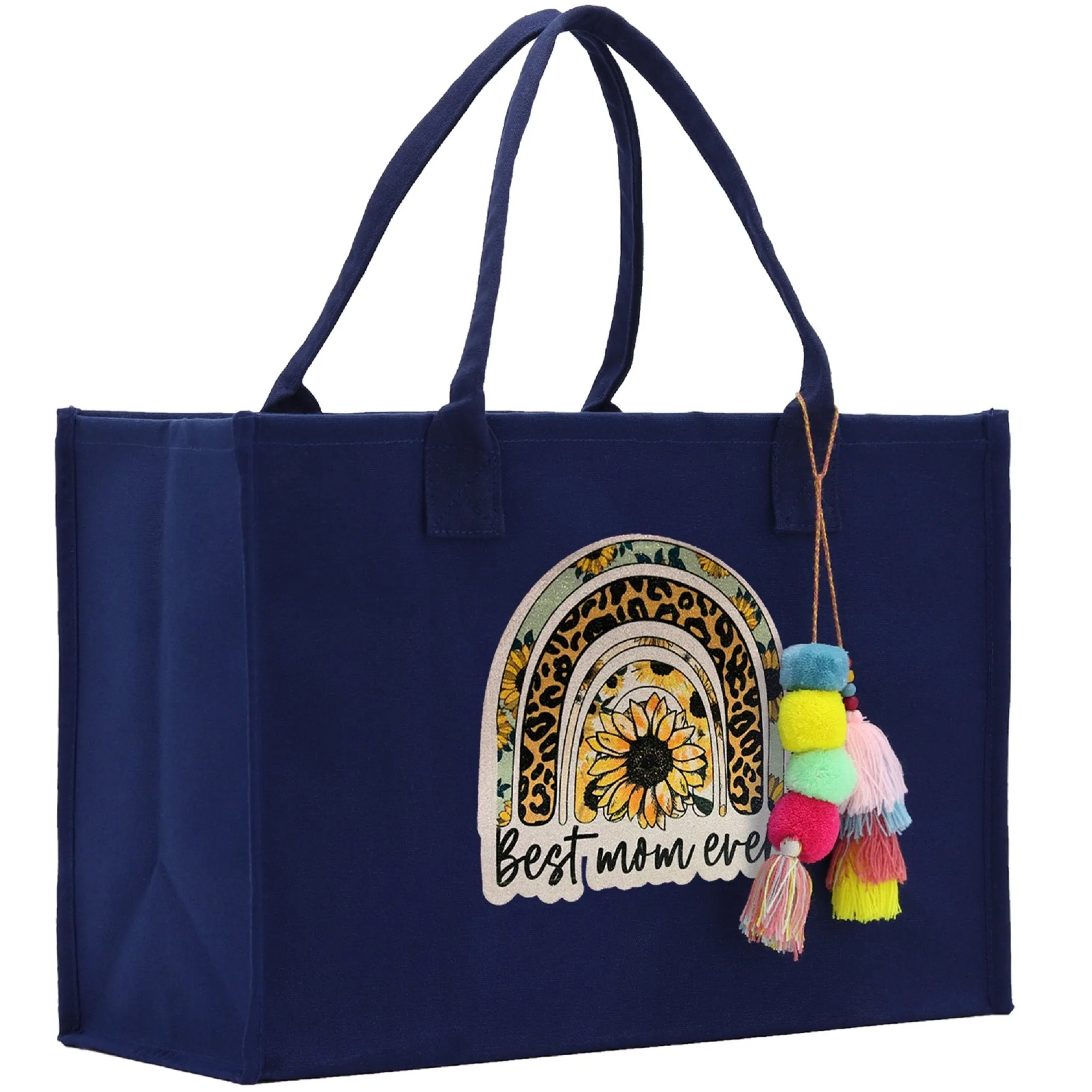 Mother's Day Tote Bag for Gift 100% Cotton Canvas Chic Tote Bag Cream, Black and Navy Color Options - Best Mom Ever - Blessed Mama - Mom
