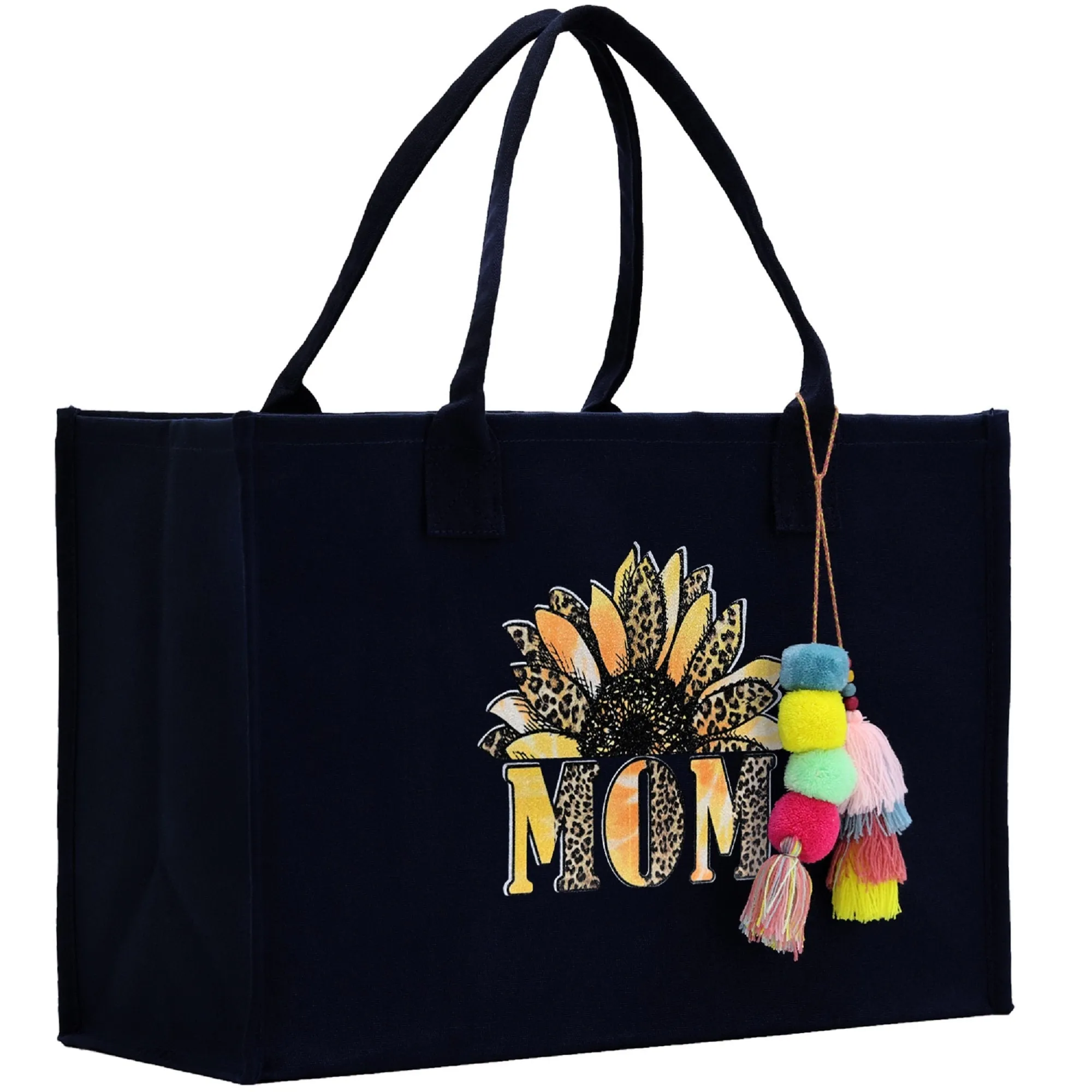 Mother's Day Tote Bag for Gift 100% Cotton Canvas Chic Tote Bag Cream, Black and Navy Color Options - Best Mom Ever - Blessed Mama - Mom