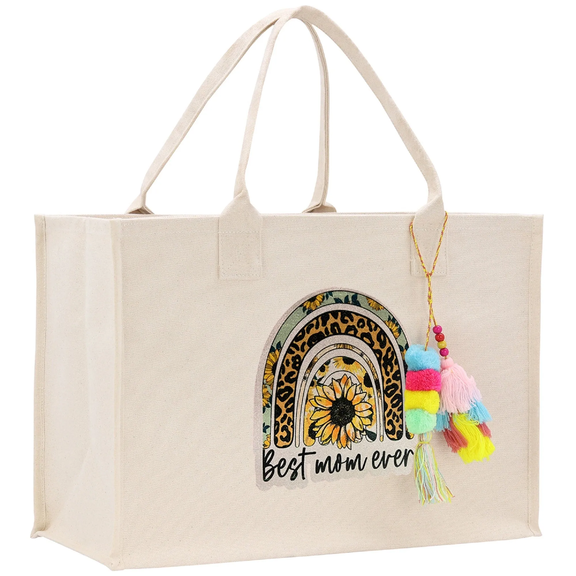 Mother's Day Tote Bag for Gift 100% Cotton Canvas Chic Tote Bag Cream, Black and Navy Color Options - Best Mom Ever - Blessed Mama - Mom