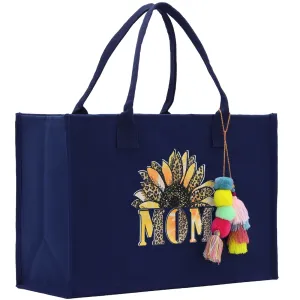 Mother's Day Tote Bag for Gift 100% Cotton Canvas Chic Tote Bag Cream, Black and Navy Color Options - Best Mom Ever - Blessed Mama - Mom