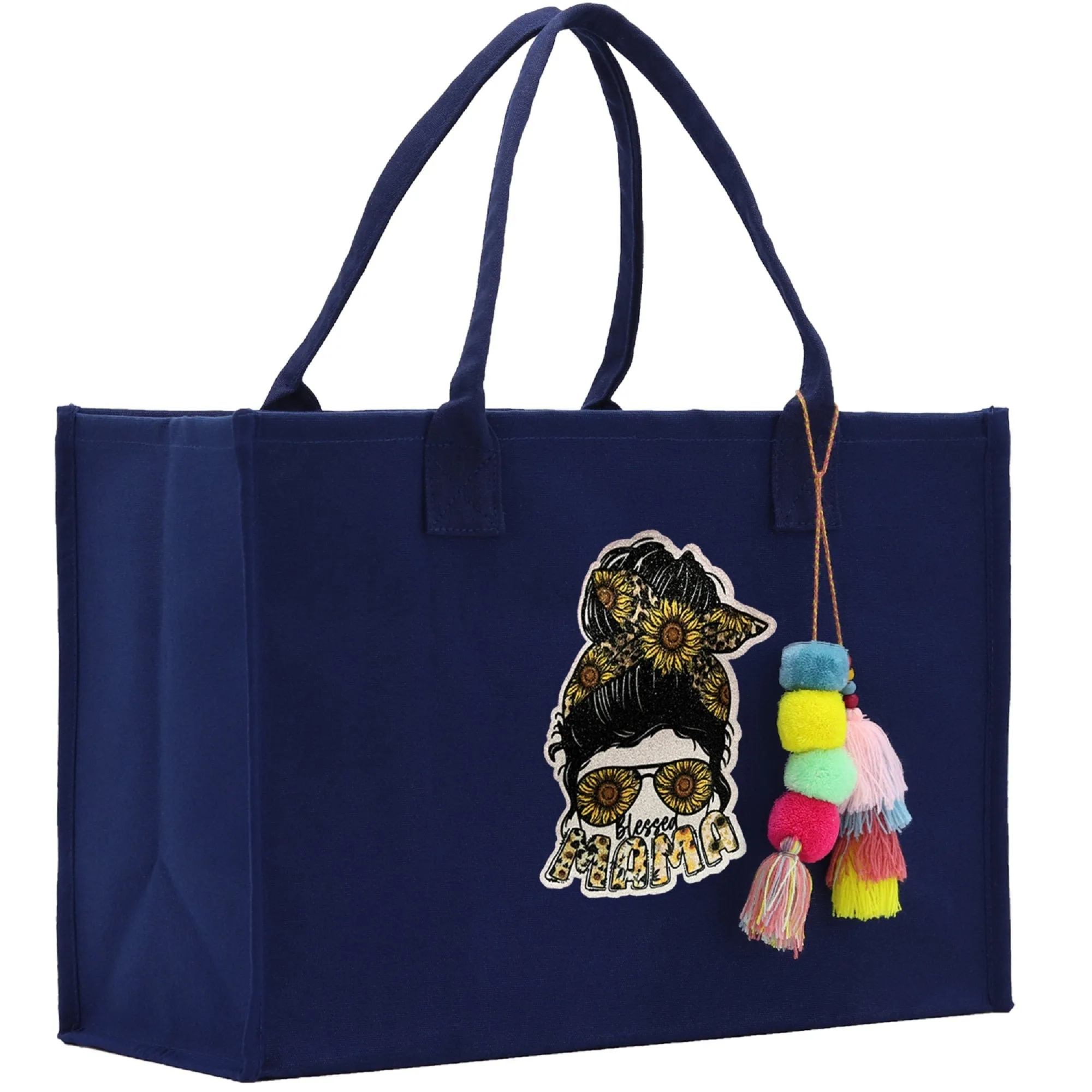 Mother's Day Tote Bag for Gift 100% Cotton Canvas Chic Tote Bag Cream, Black and Navy Color Options - Best Mom Ever - Blessed Mama - Mom