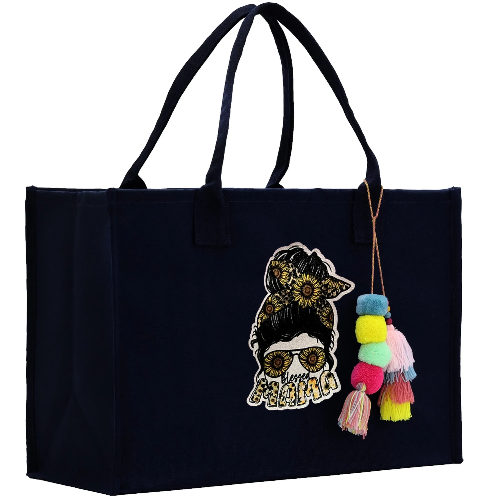 Mother's Day Tote Bag for Gift 100% Cotton Canvas Chic Tote Bag Cream, Black and Navy Color Options - Best Mom Ever - Blessed Mama - Mom
