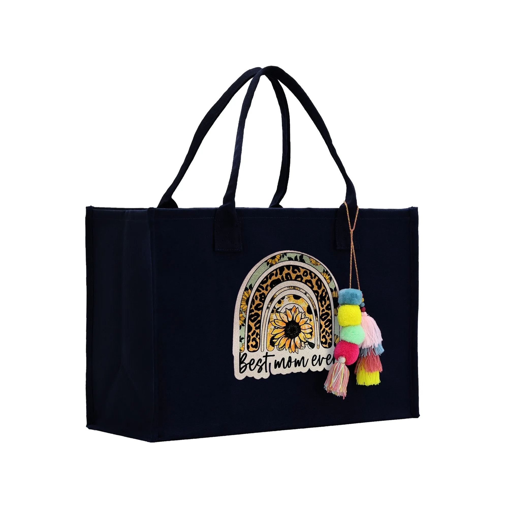 Mother's Day Tote Bag for Gift 100% Cotton Canvas Chic Tote Bag Cream, Black and Navy Color Options - Best Mom Ever - Blessed Mama - Mom
