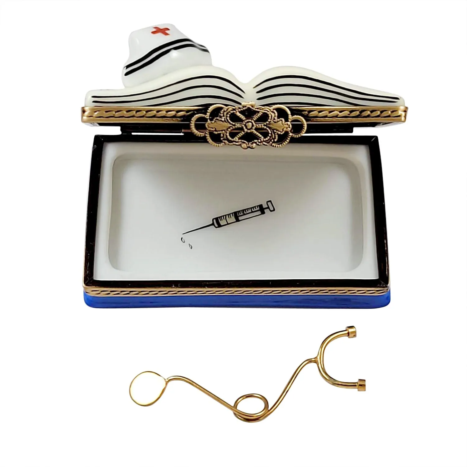 Nursing Book with Stethoscope Limoges Porcelain Box